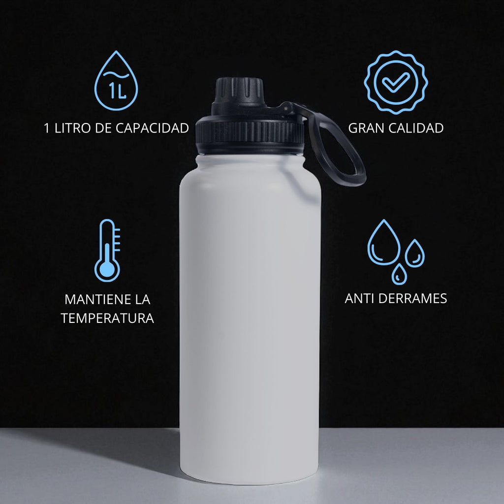 Botella de Agua de Acero Inoxidable 1 Litro | Termo Blanco o Negro | Doble Pared
