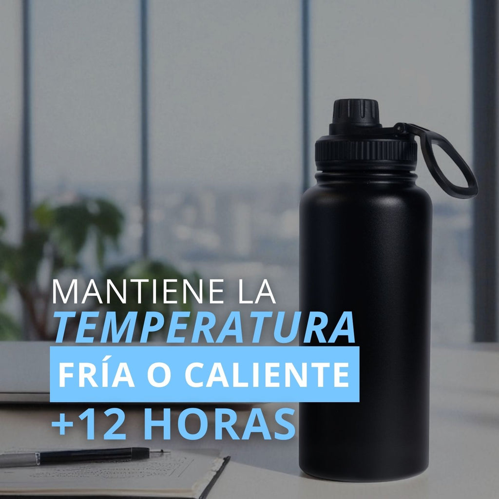 Botella de Agua de Acero Inoxidable 1 Litro | Termo Blanco o Negro | Doble Pared