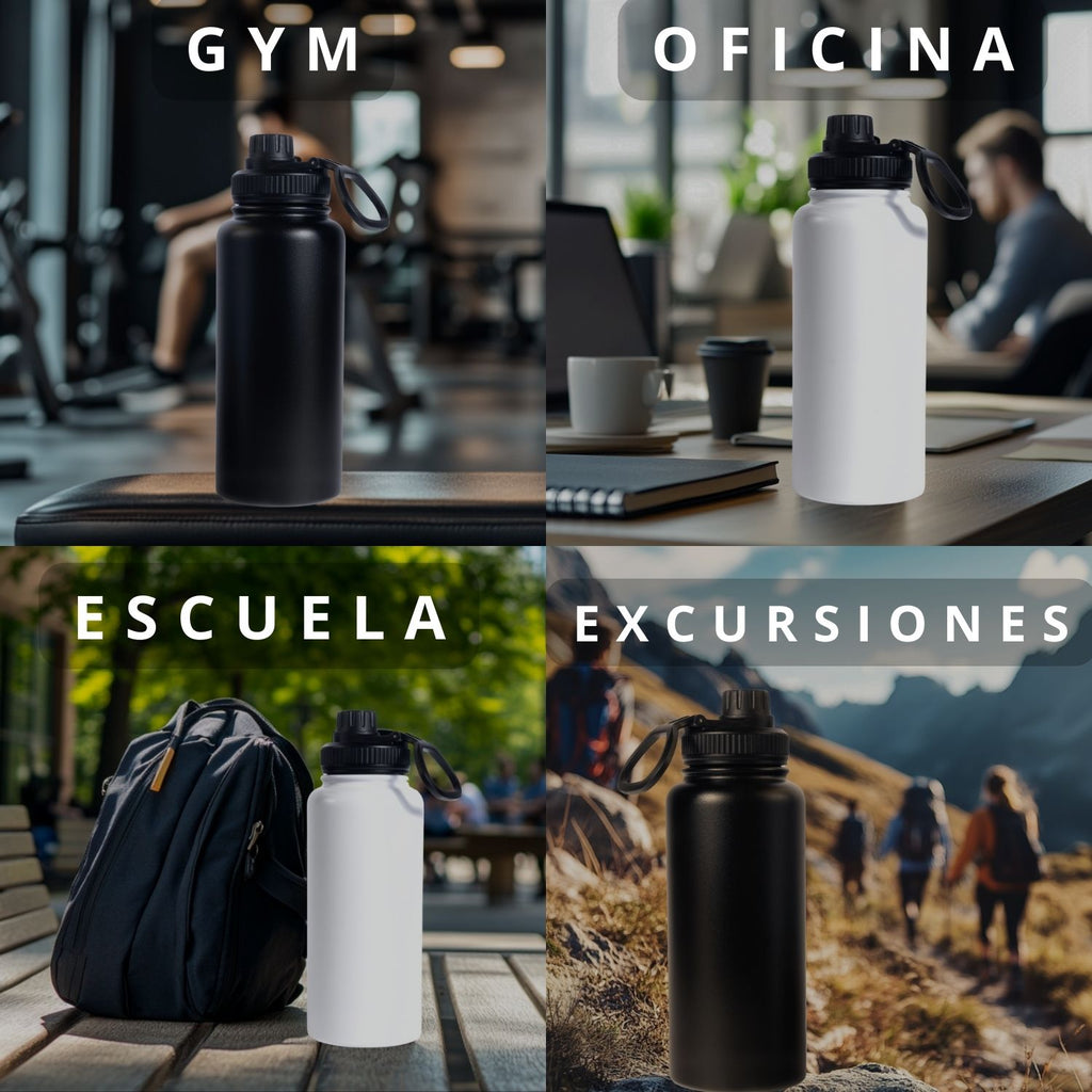 Botella de Agua de Acero Inoxidable 1 Litro | Termo Blanco o Negro | Doble Pared