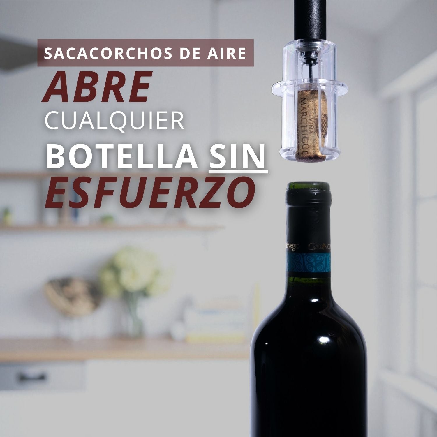 Descorchador | Sacacorchos de Aire Manual con Aireador, Tapón al Vacío y Cortador