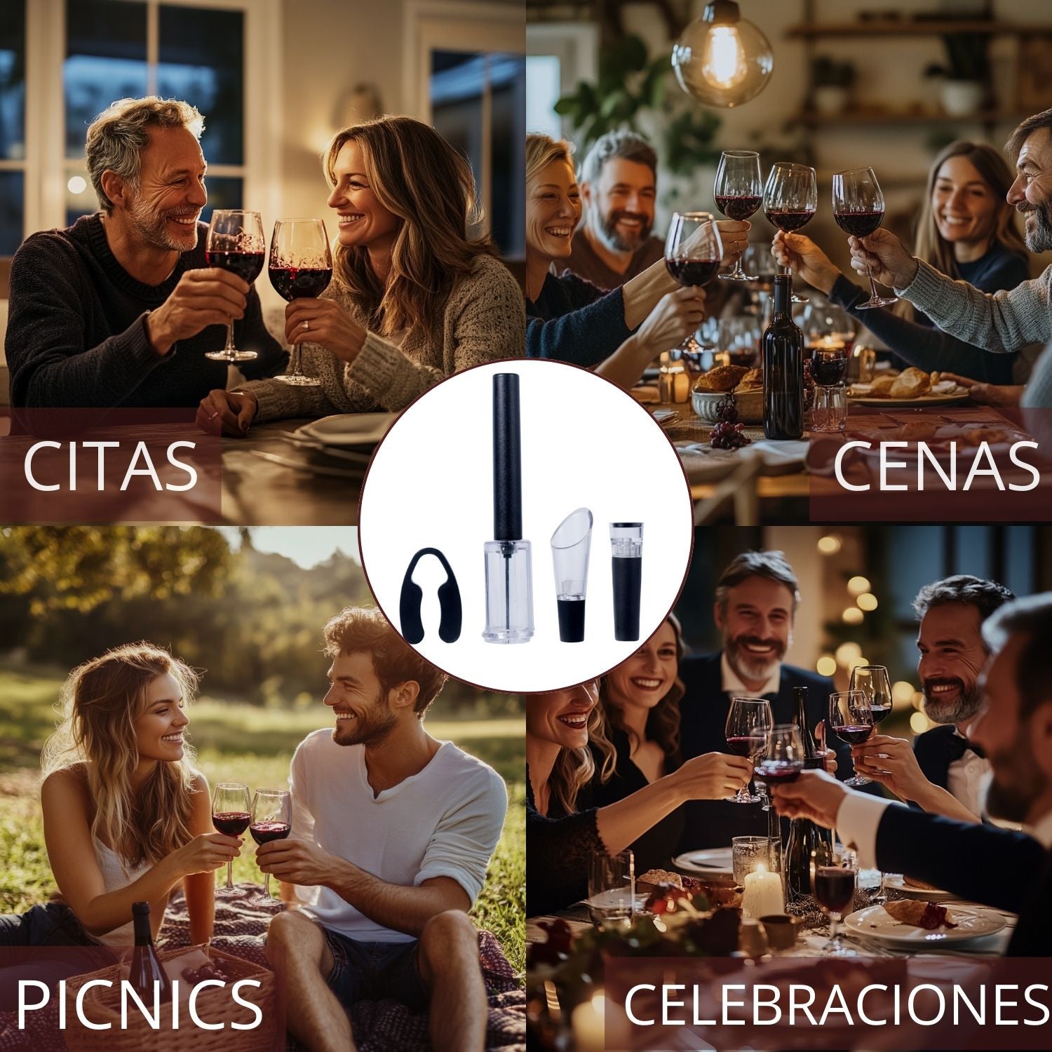 Descorchador | Sacacorchos de Aire Manual con Aireador, Tapón al Vacío y Cortador